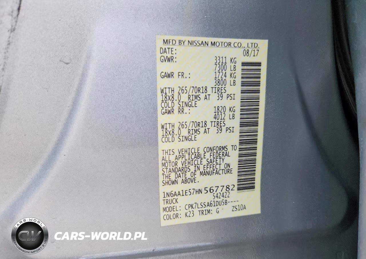 2017 Nissan Titan Sv VIN:1N6AA1E57HN567782 - 13