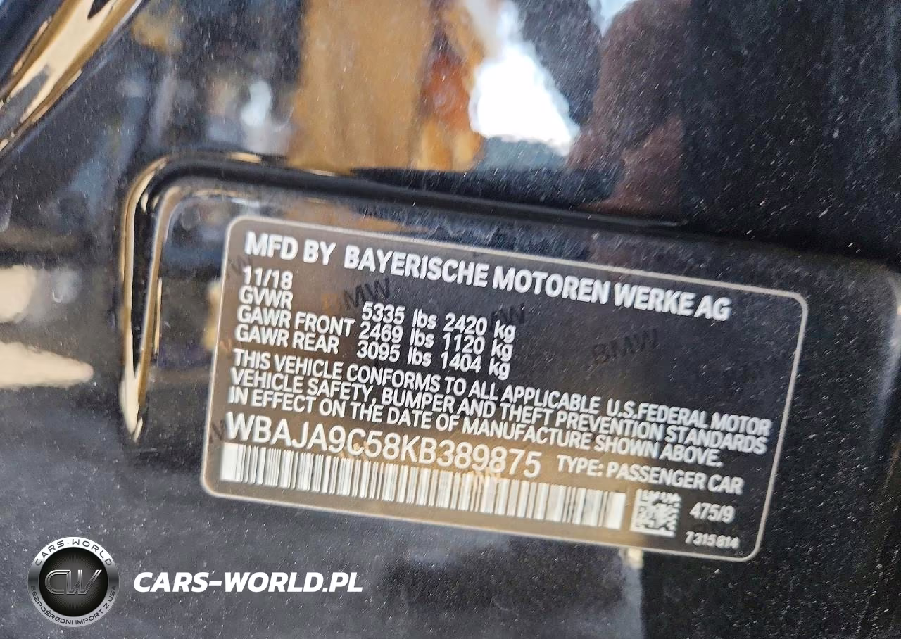 2019 BMW 530E VIN:WBAJA9C58KB389875 - 12