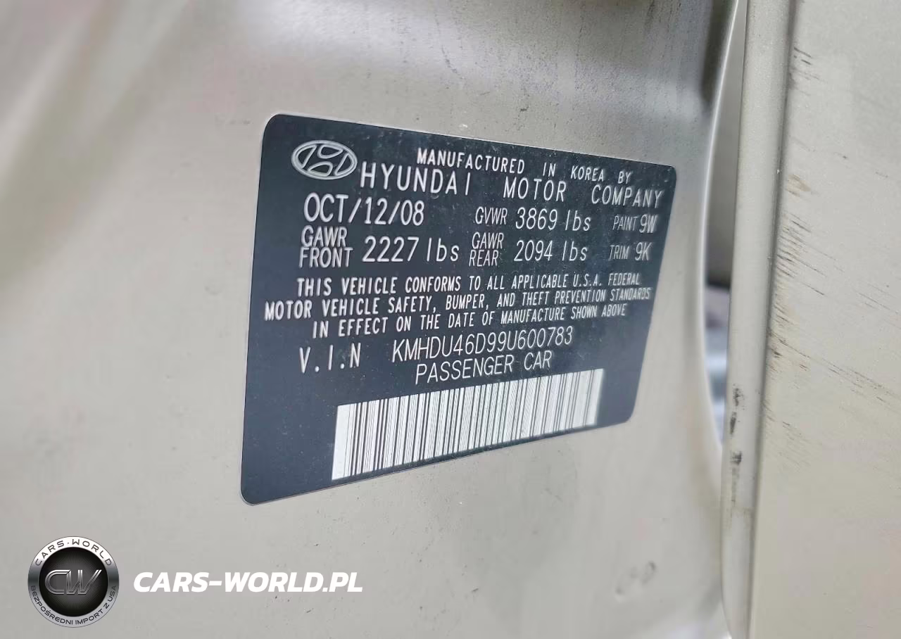 2009 Hyundai Elantra Gls VIN:KMHDU46D99U600783 - 13