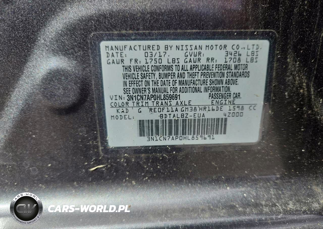 2017 Nissan Versa 1.6 Sv VIN:3N1CN7AP0HL859691 - 12
