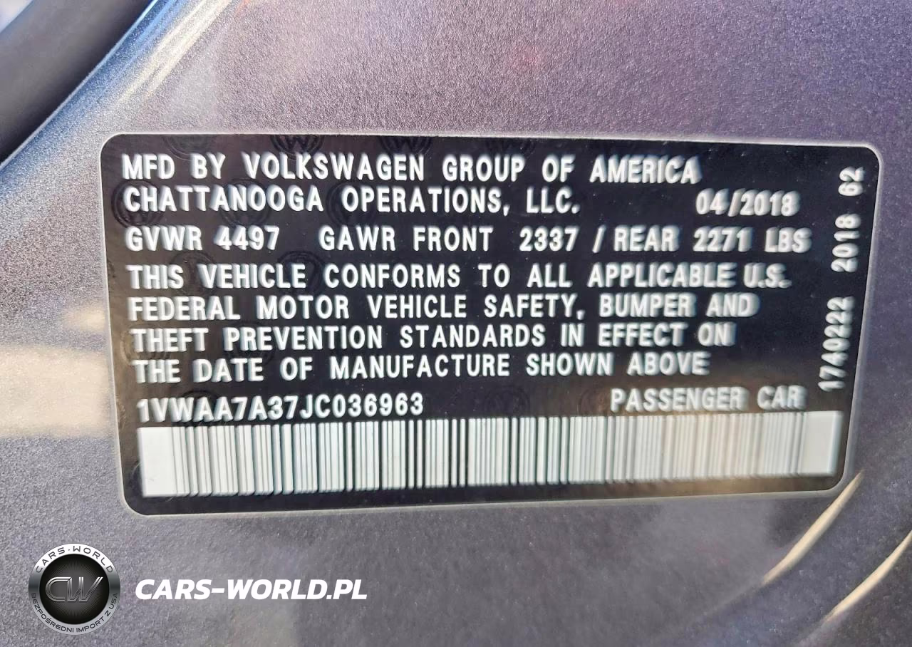 2018 Volkswagen Passat S VIN:1VWAA7A37JC036963 - 13