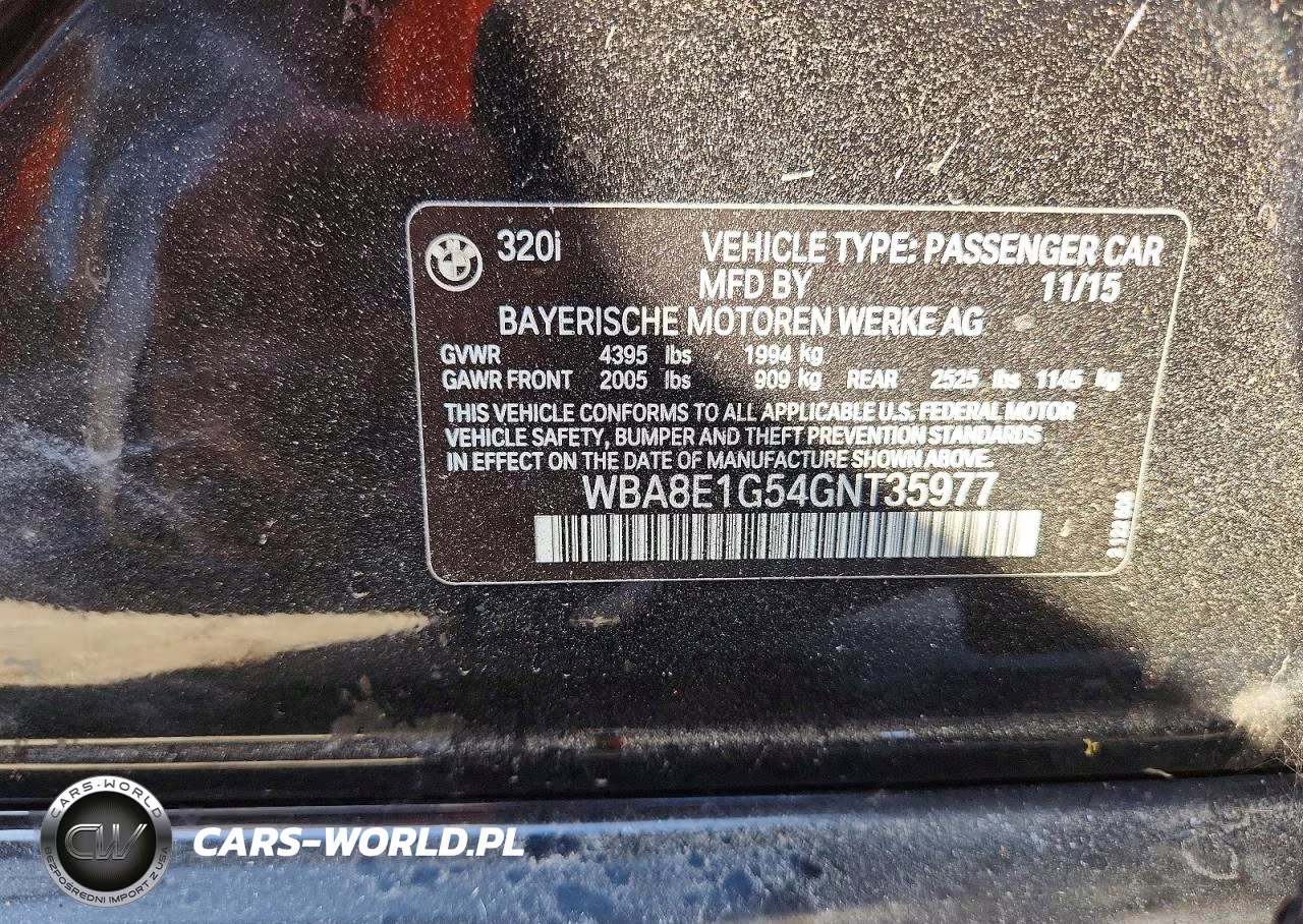 2016 BMW 320 I VIN:WBA8E1G54GNT35977 - 12