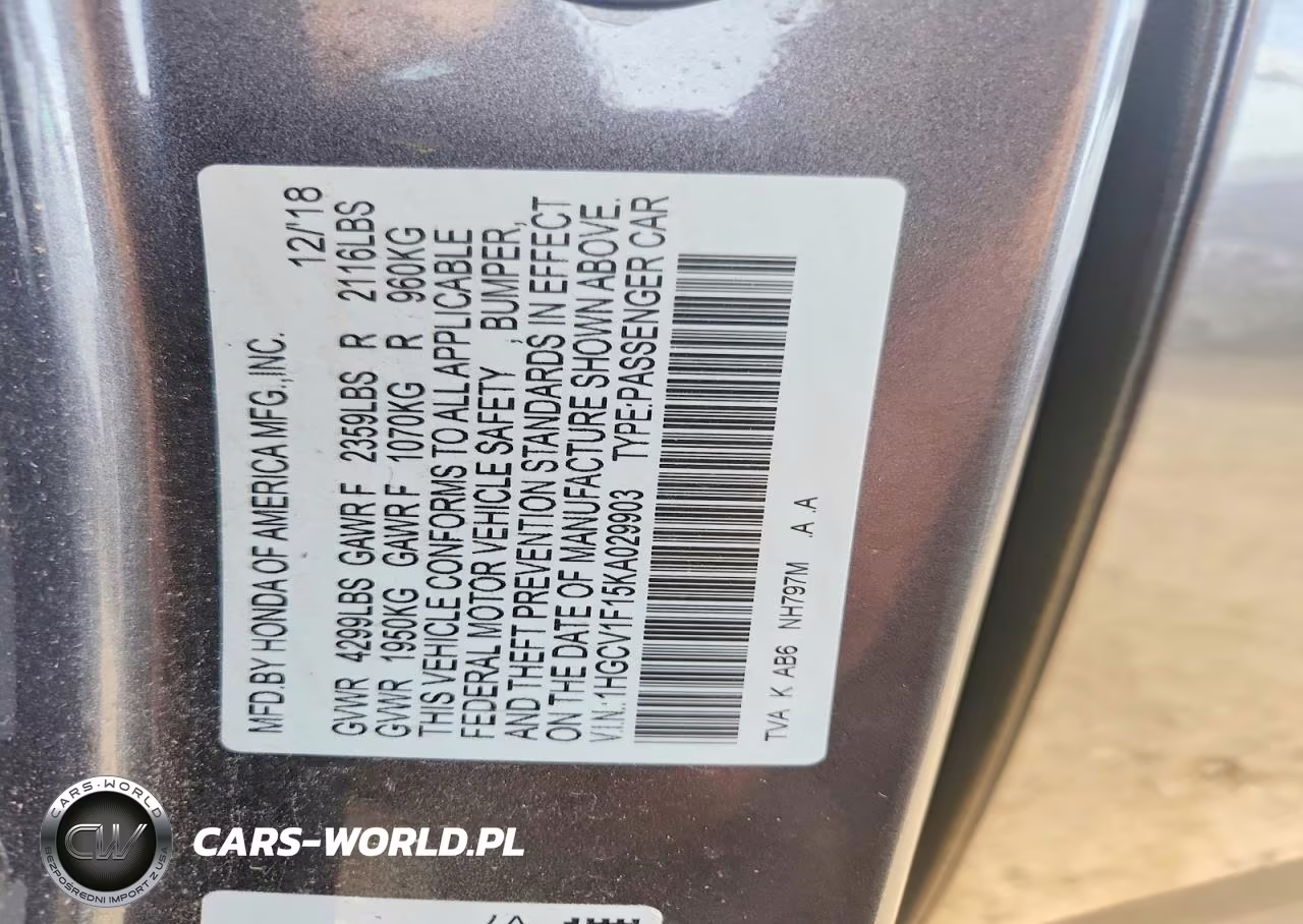2019 Honda Accord Lx VIN:1HGCV1F15KA029903 - 12