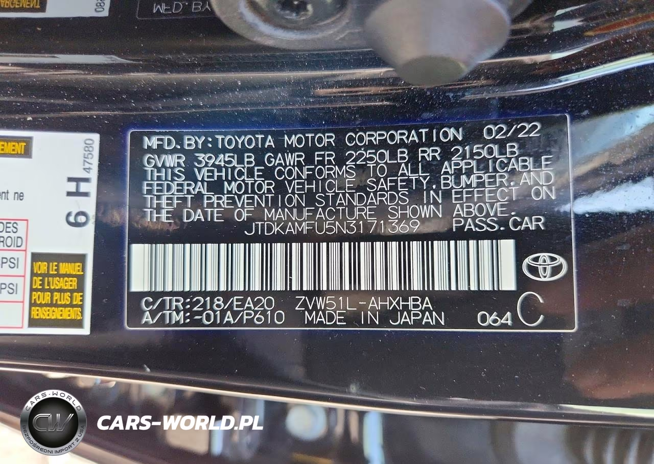 2022 Toyota Prius Nightshade VIN:JTDKAMFU5N3171369 - 12
