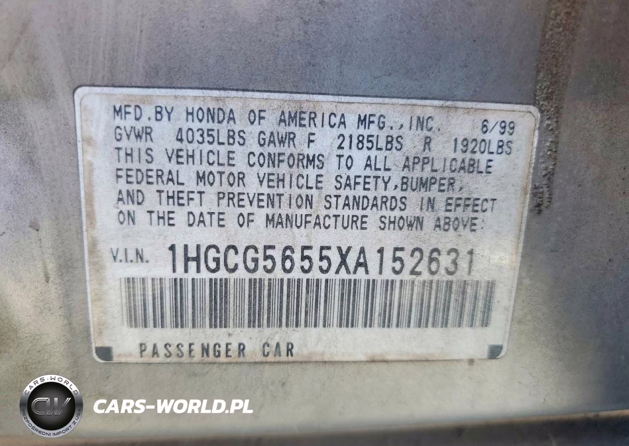 1999 Honda Accord Ex VIN:1HGCG5655XA152631 - 12