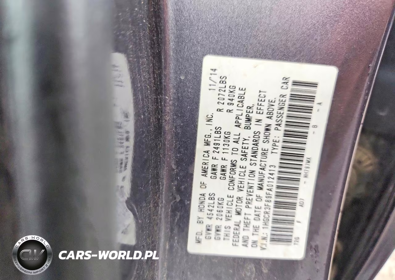 2015 Honda Accord Exl VIN:1HGCR3F89FA012413 - 12