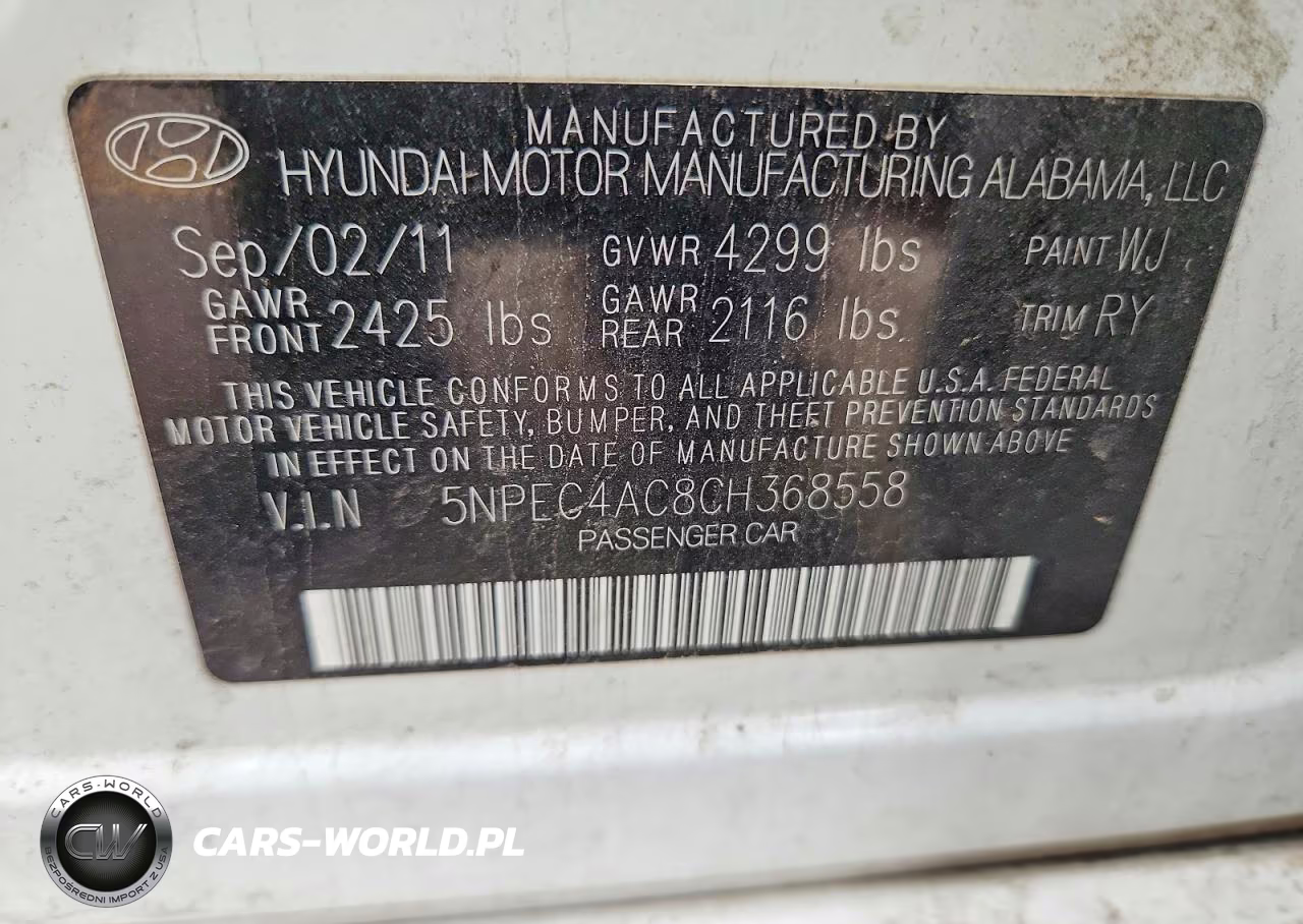 2012 Hyundai Sonata Se VIN:5NPEC4AC8CH368558 - 12