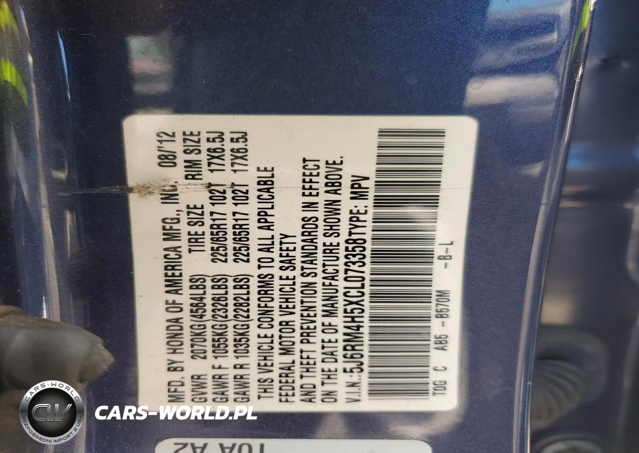 2012 Honda Cr-V Ex VIN:5J6RM4H5XCL073358 - 12
