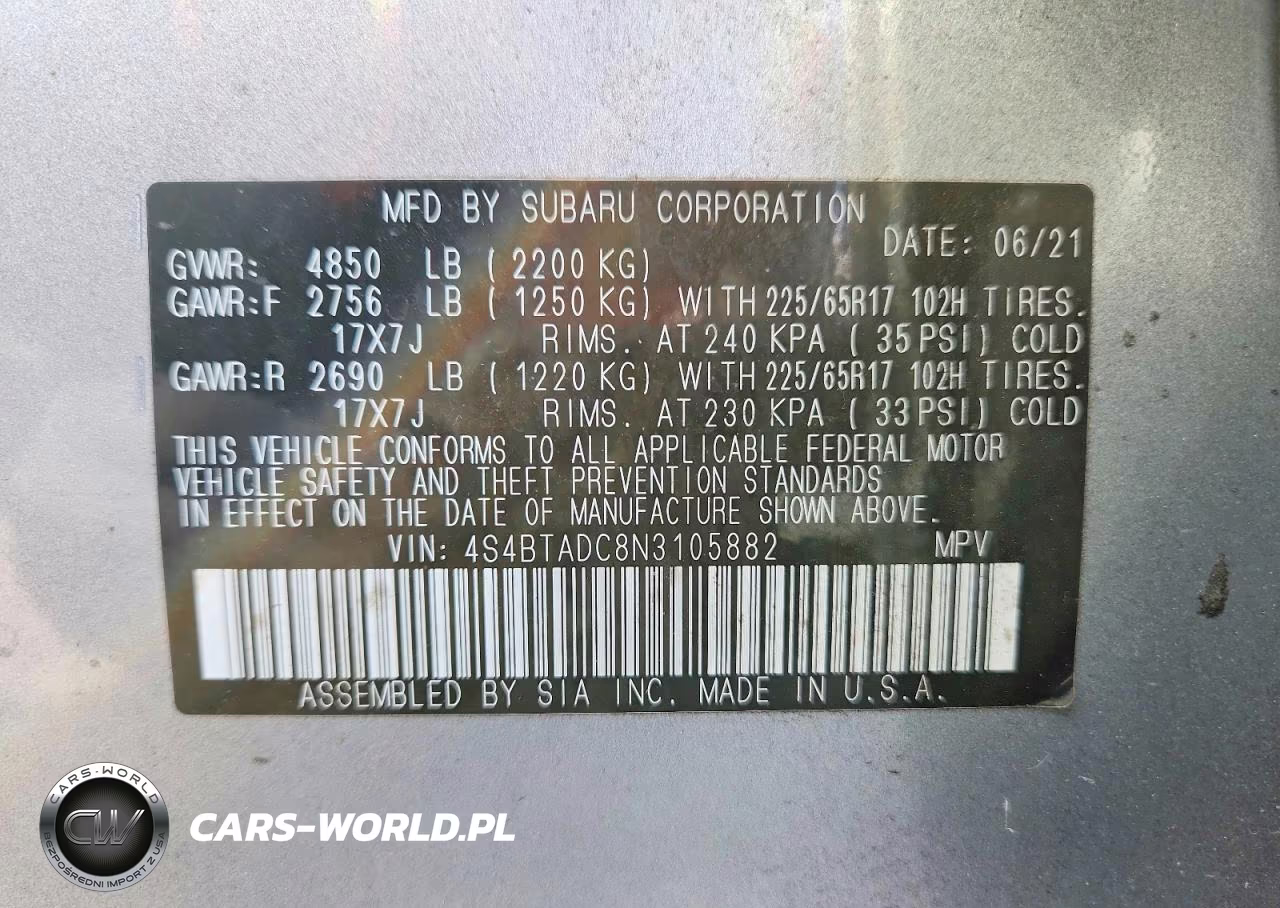 2022 Subaru Outback Premium VIN:4S4BTADC8N3105882 - 13