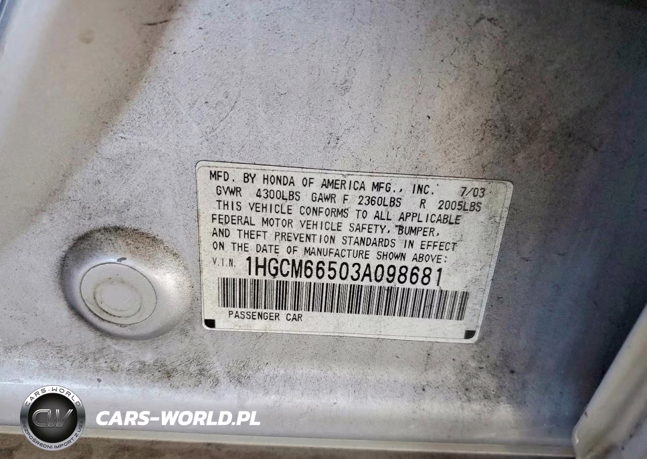 2003 Honda Accord Ex VIN:1HGCM66503A098681 - 12