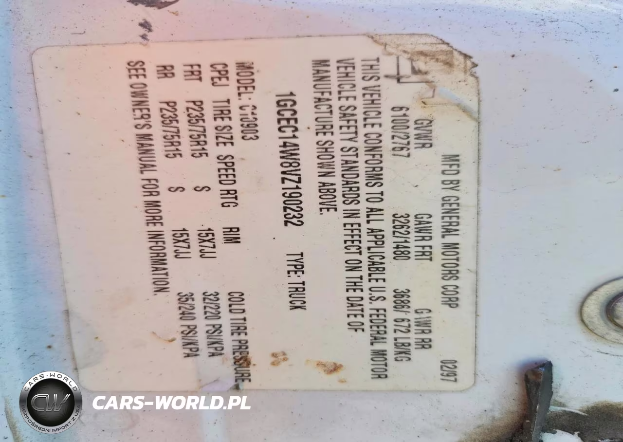 1997 Chevrolet Gmt-400 K1500 VIN:1GCEC14W8VZ190232 - 12