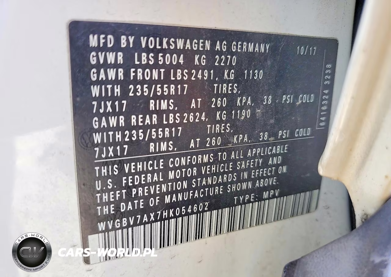 2017 Volkswagen Tiguan S VIN:WVGBV7AX7HK054602 - 14