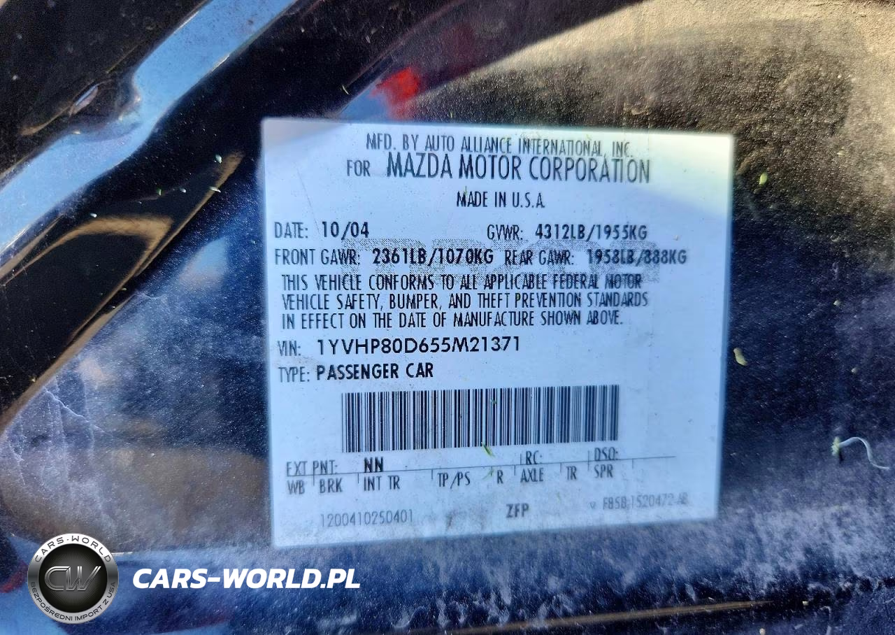 2005 Mazda 6 S VIN:1YVHP80D655M21371 - 12