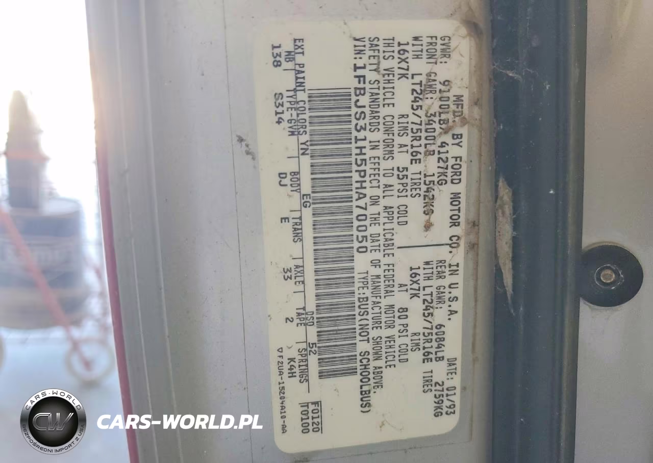 1993 Ford Econoline E350 Super Duty VIN:1FBJS31H5PHA70050 - 13