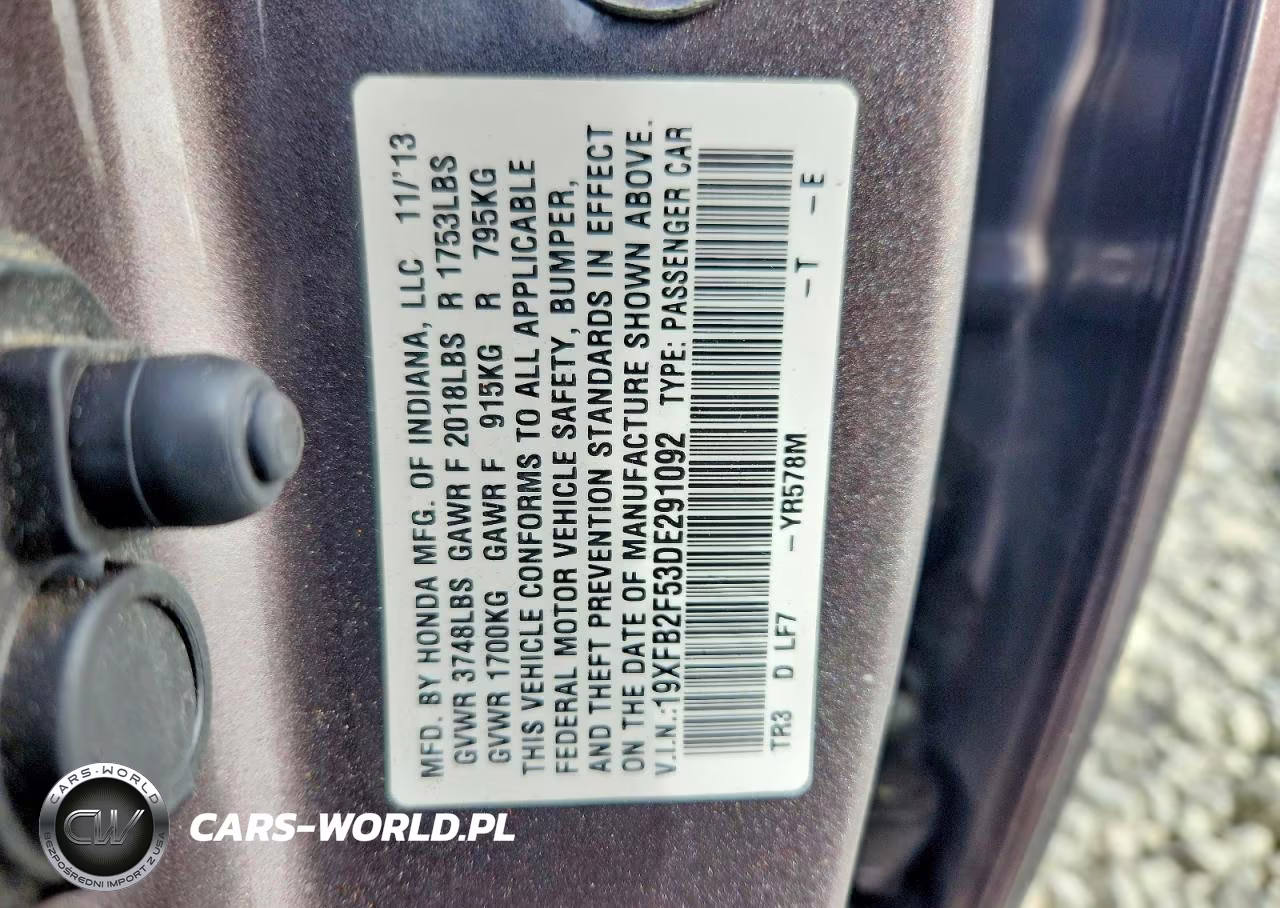 2013 Honda Civic Lx VIN:19XFB2F53DE291092 - 12