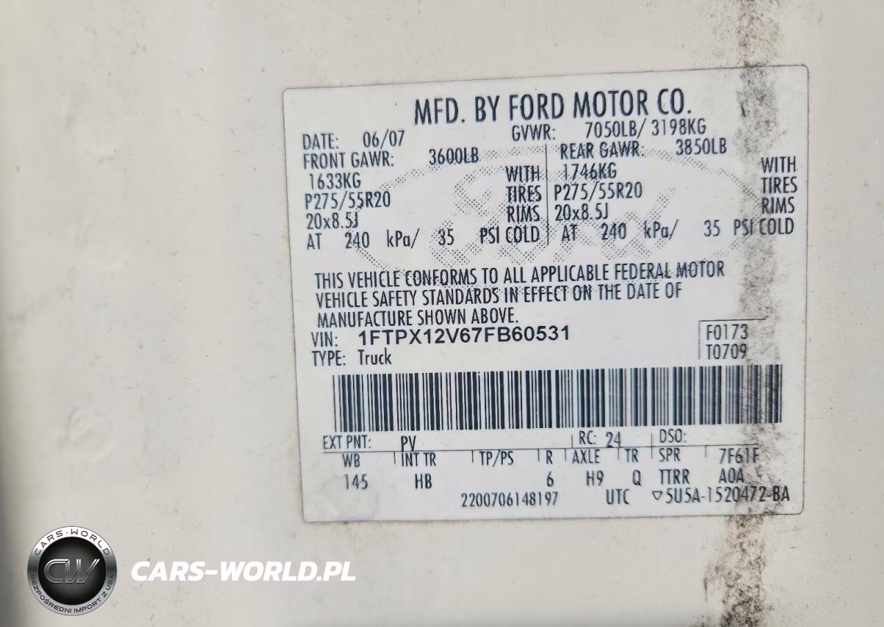 2007 Ford F150 VIN:1FTPX12V67FB60531 - 12