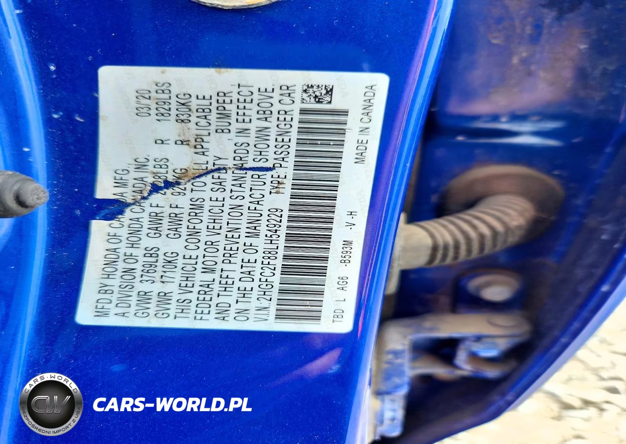 2020 Honda Civic Sport VIN:2HGFC2F88LH549229 - 12