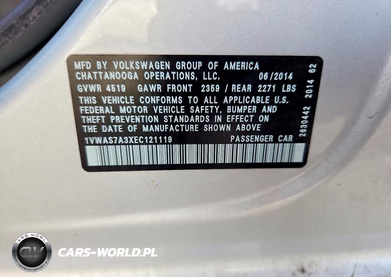 2014 Volkswagen Passat S VIN:1VWAS7A3XEC121119 - 12