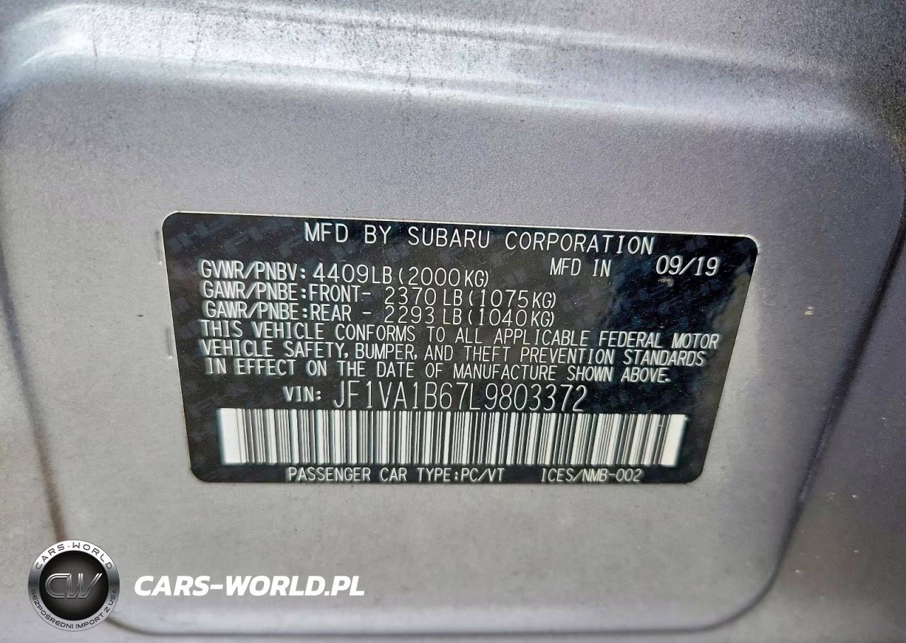 2020 Subaru Wrx Premium VIN:JF1VA1B67L9803372 - 12