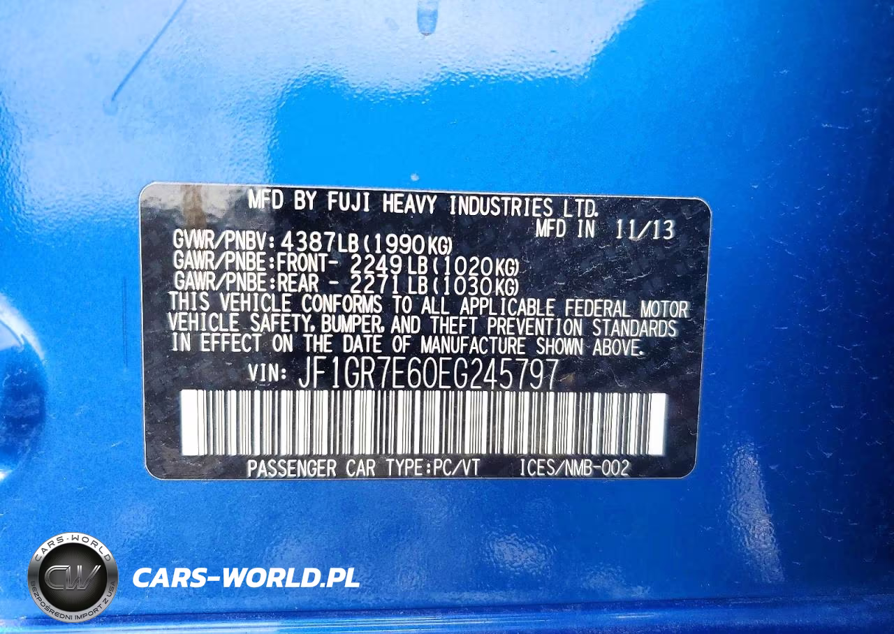2014 Subaru Impreza Wrx VIN:JF1GR7E60EG245797 - 12