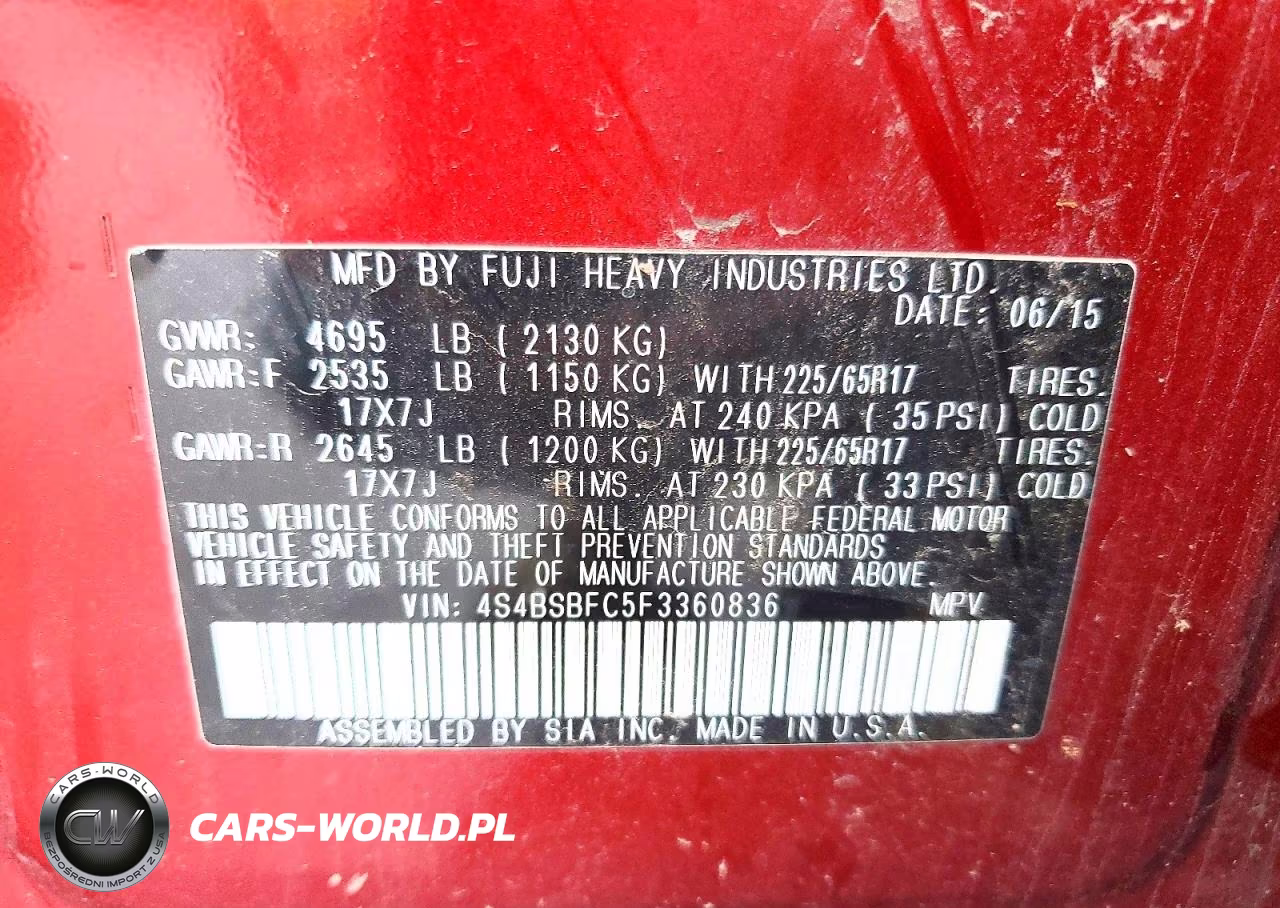 2015 Subaru Outback 2.5I Premium VIN:4S4BSBFC5F3360836 - 12