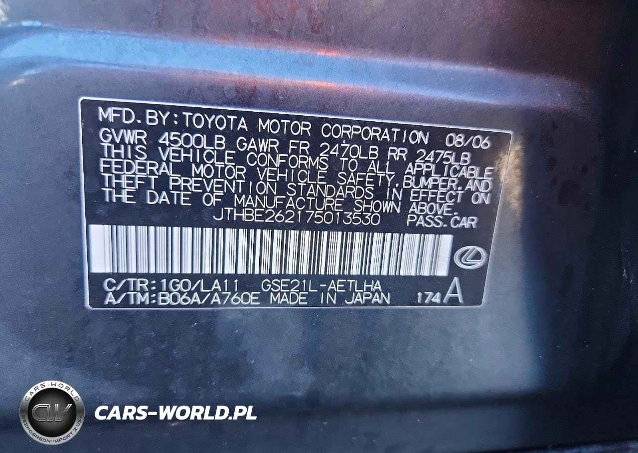 2007 Lexus Is 350 VIN:JTHBE262175013530 - 12