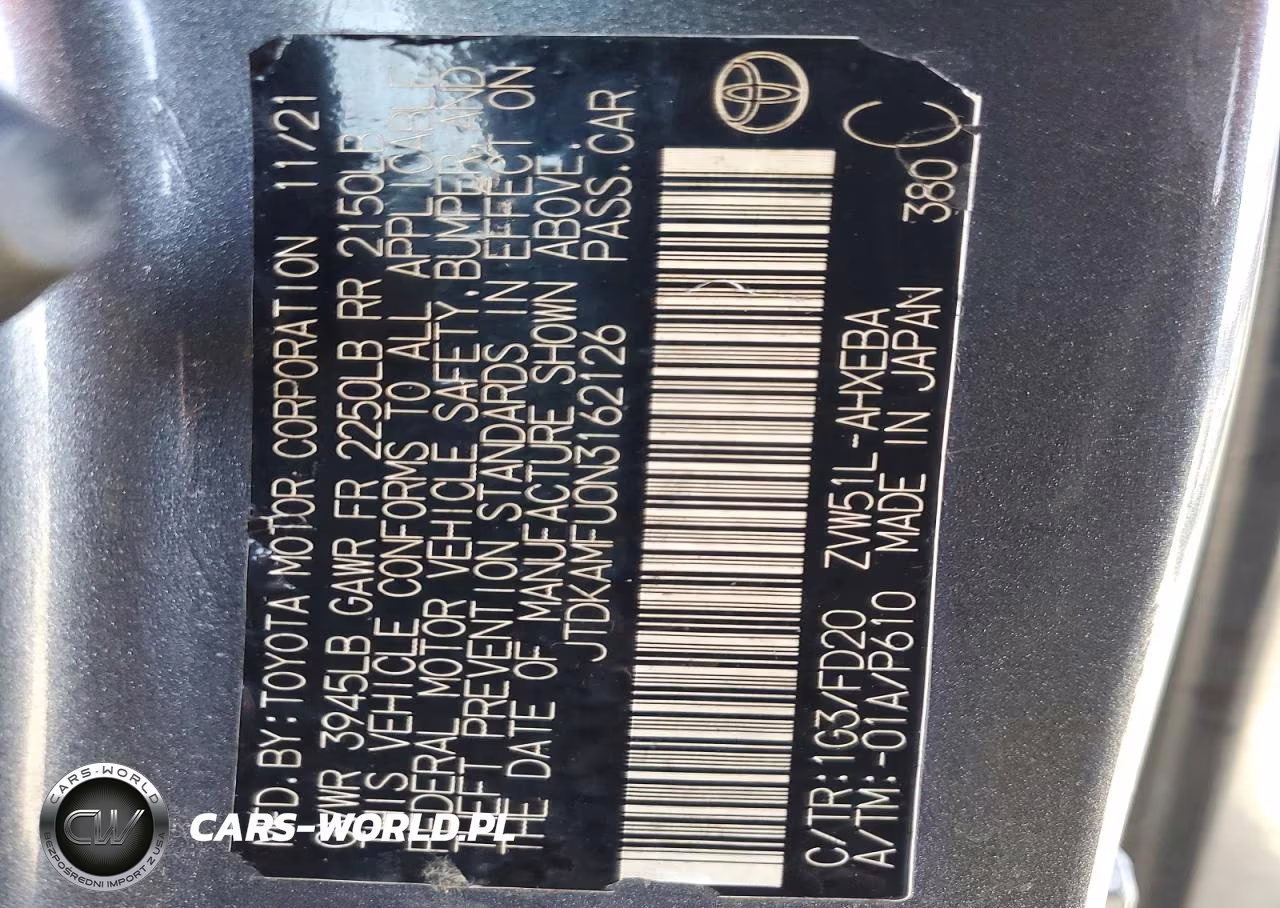 2022 Toyota Prius L Eco VIN:JTDKAMFU0N3162126 - 13