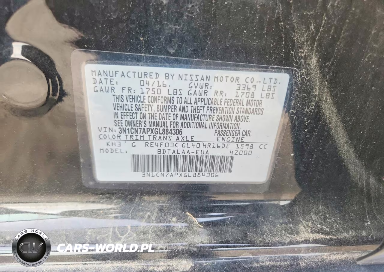 2016 Nissan Versa 1.6 S VIN:3N1CN7APXGL884306 - 12