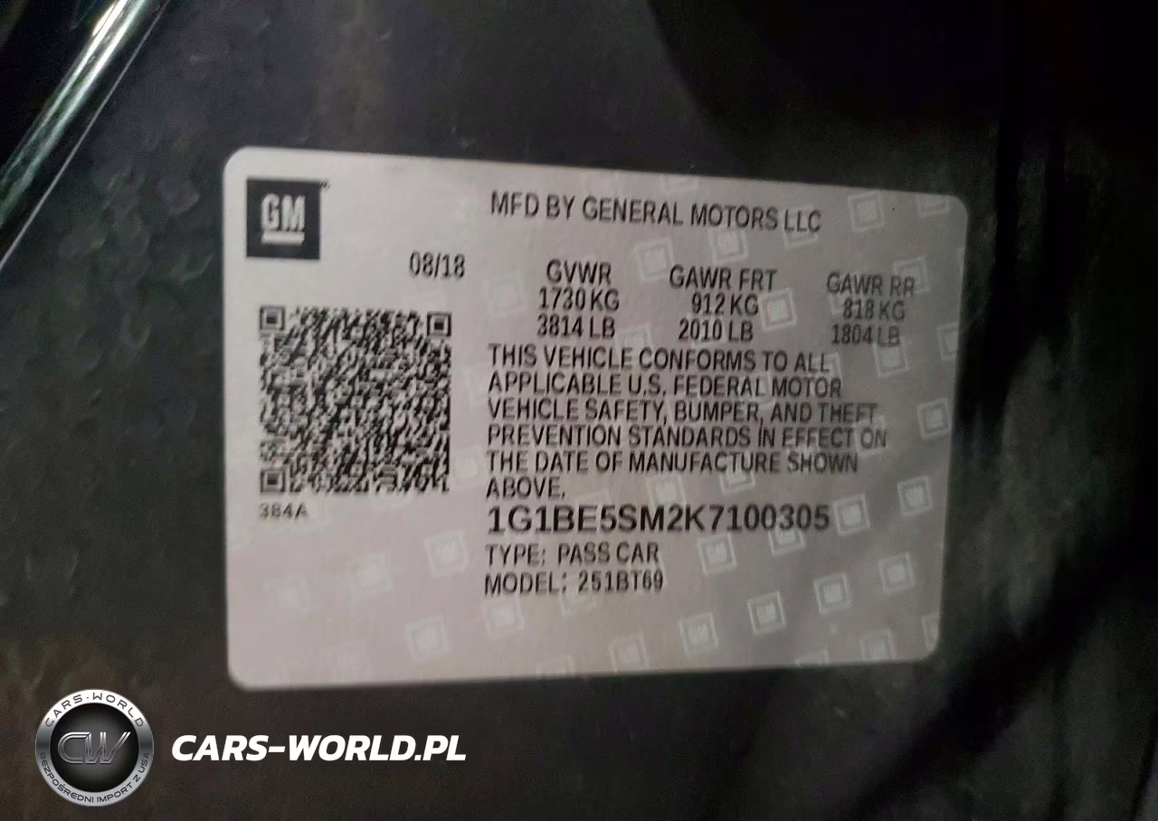 2019 Chevrolet Cruze Lt VIN:1G1BE5SM2K7100305 - 12