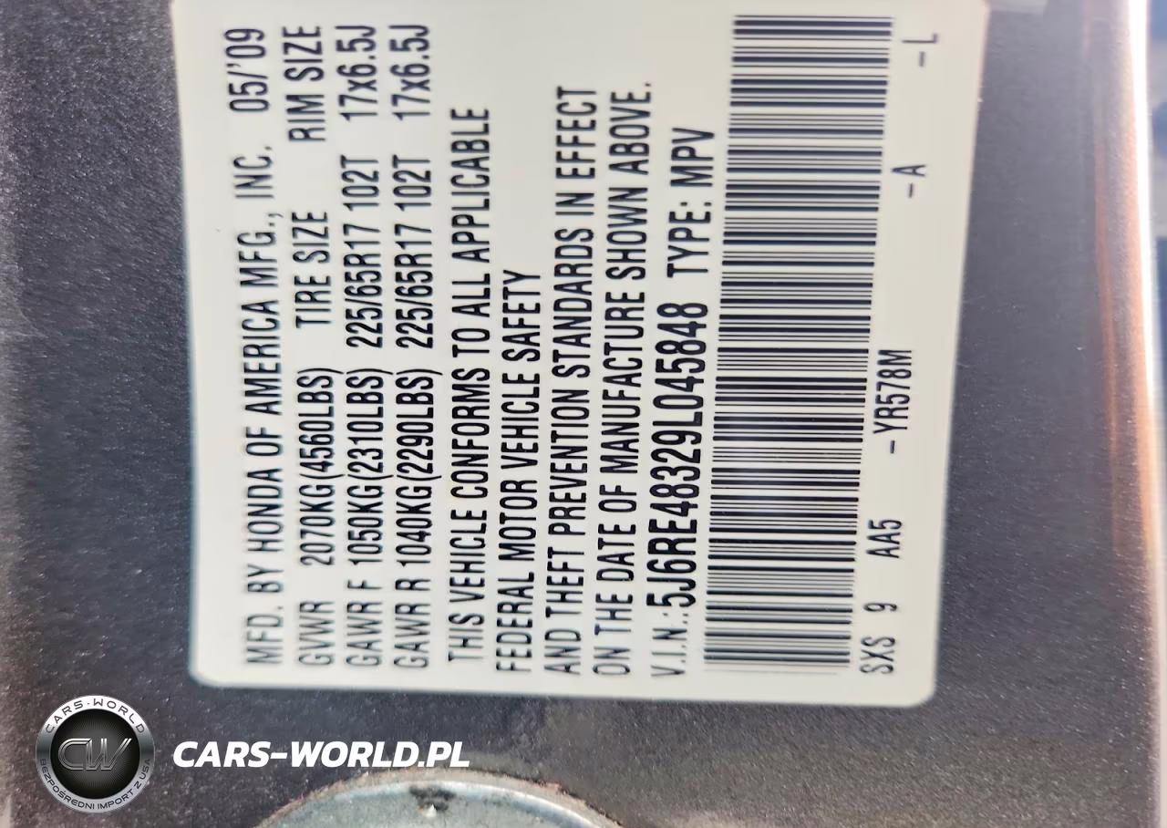 2009 Honda Cr-V Lx VIN:5J6RE48329L045848 - 13