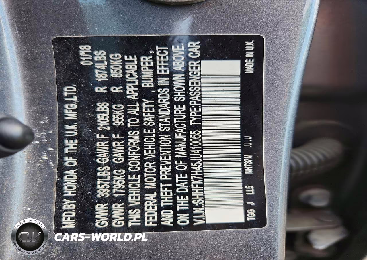 2018 Honda Civic Sport VIN:SHHFK7H45JU410055 - 12
