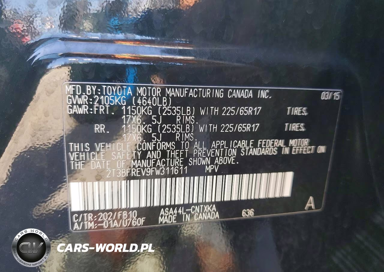 2015 Toyota Rav4 Le VIN:2T3BFREV9FW311611 - 12