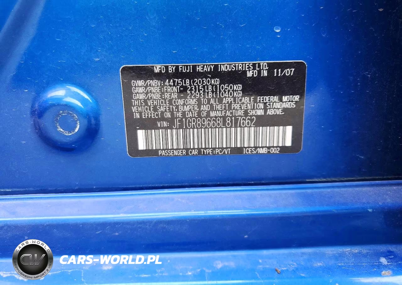 2008 Subaru Impreza Wrx Sti VIN:JF1GR89668L817662 - 12