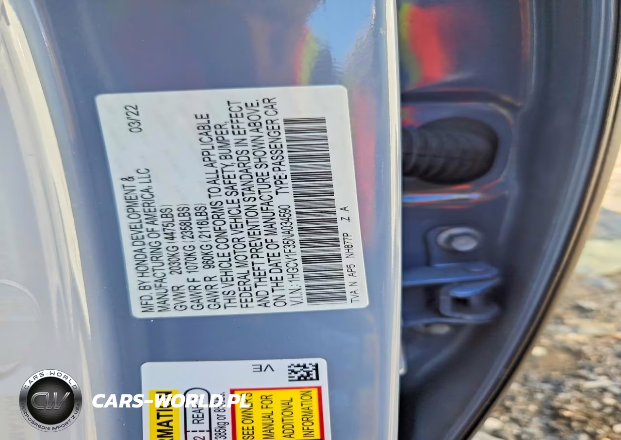 2022 Honda Accord Sport VIN:1HGCV1F35NA034590 - 12