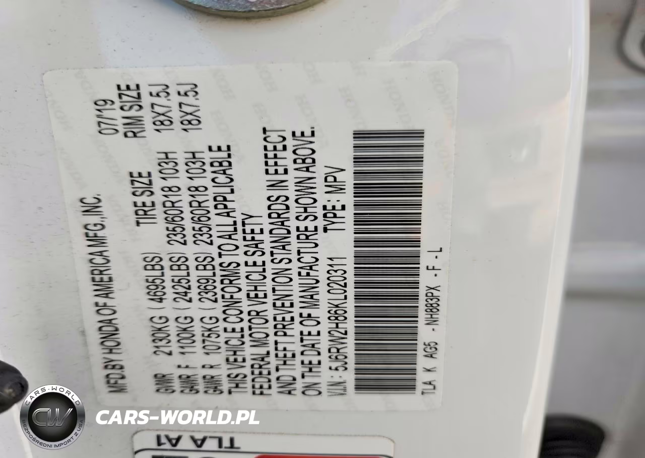 2019 Honda Cr-V Exl VIN:5J6RW2H86KL020311 - 14