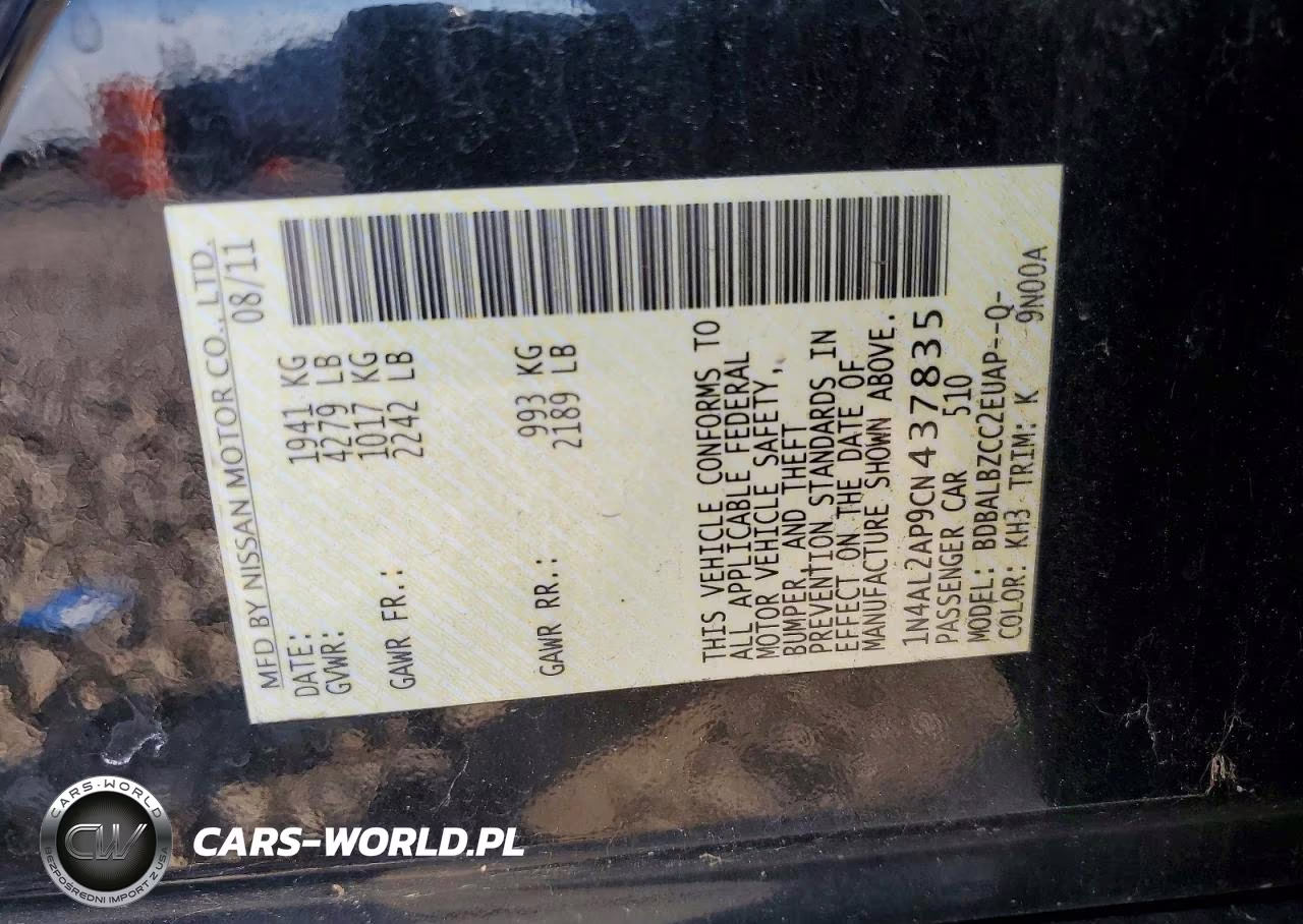 2012 Nissan Altima 2.5 VIN:1N4AL2AP9CN437835 - 12