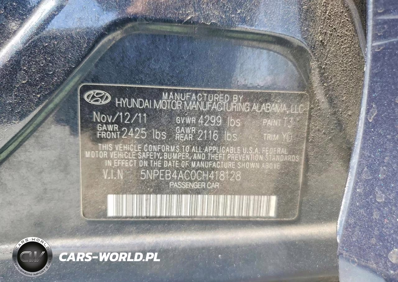 2012 Hyundai Sonata Gls VIN:5NPEB4AC0CH418128 - 12