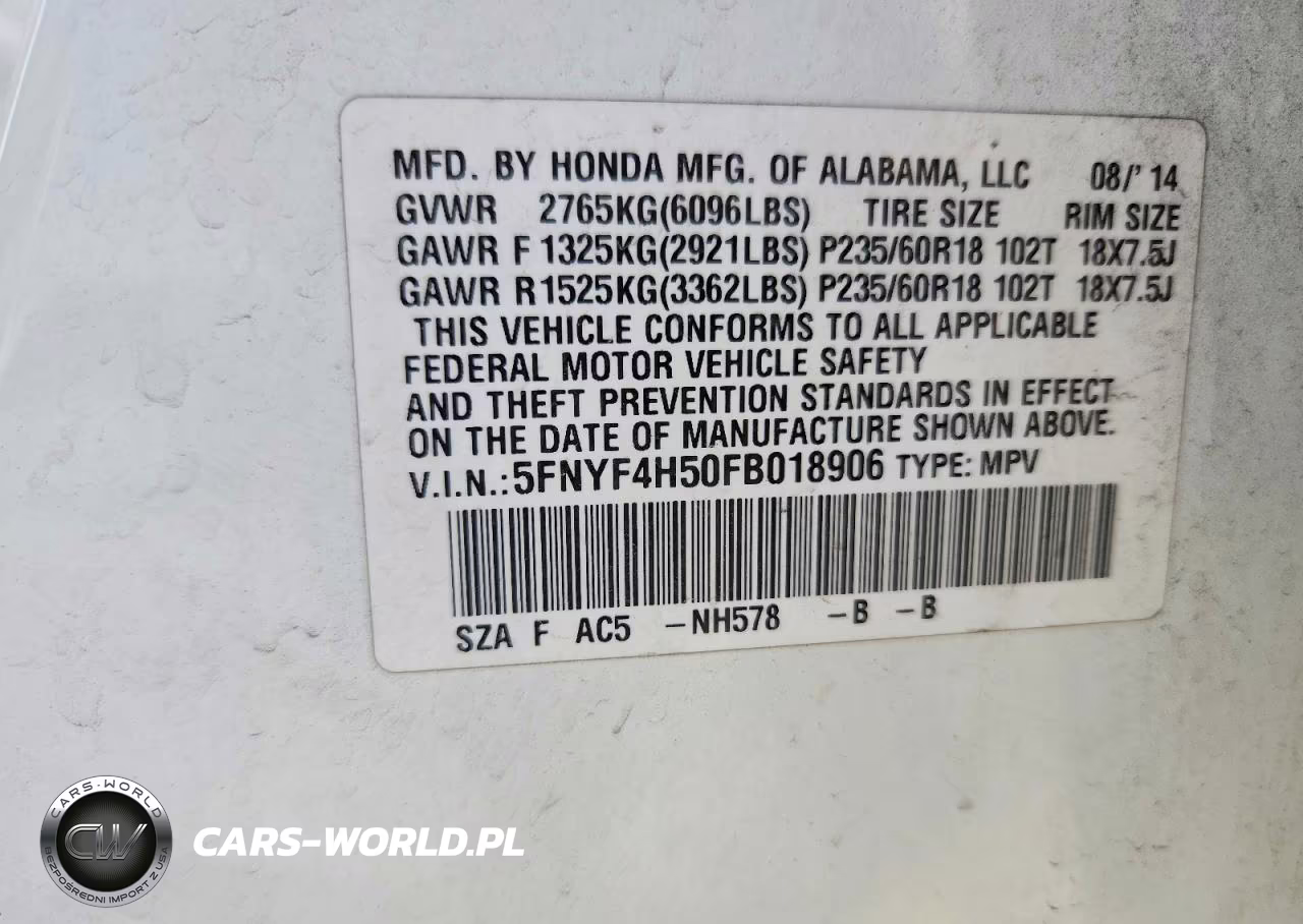 2015 Honda Pilot Exl VIN:5FNYF4H50FB018906 - 12