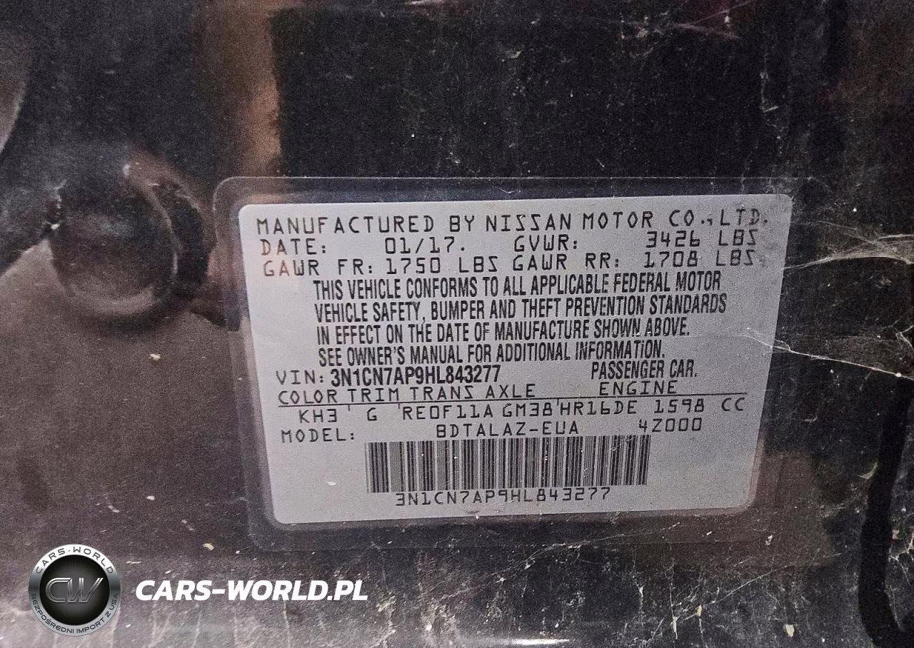 2017 Nissan Versa 1.6 S Plus VIN:3N1CN7AP9HL843277 - 12