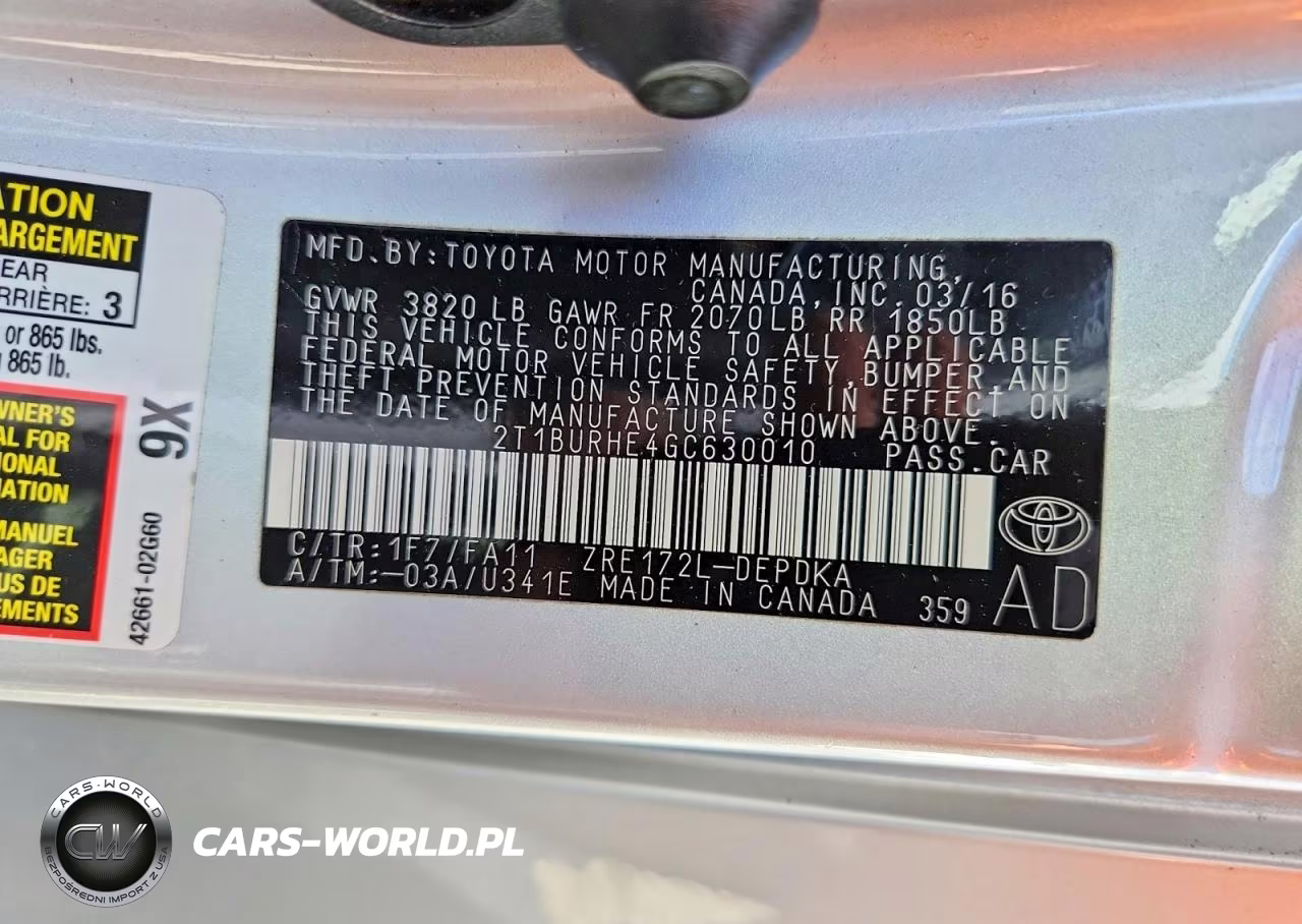 2016 Toyota Corolla L VIN:2T1BURHE4GC630010 - 12