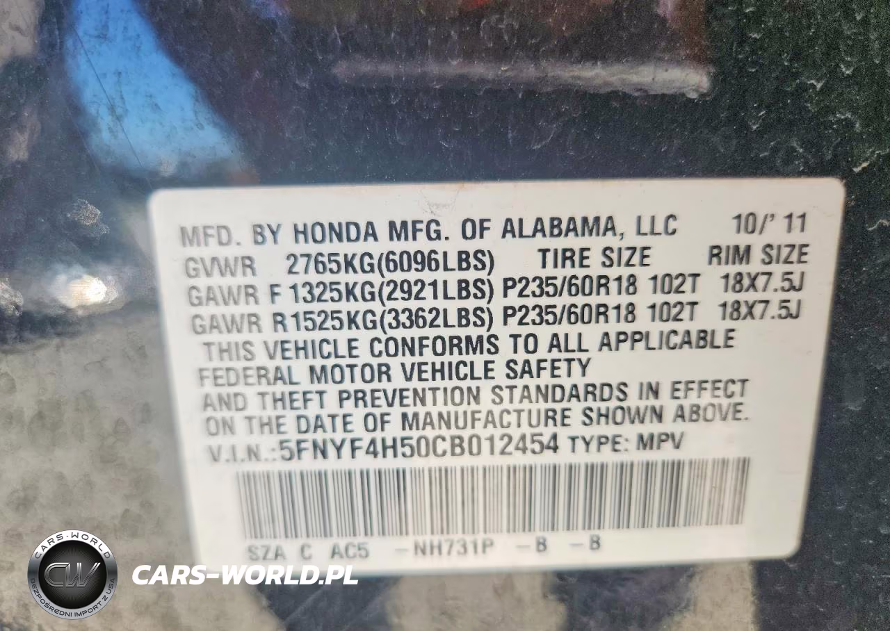 2012 Honda Pilot Exl VIN:5FNYF4H50CB012454 - 13