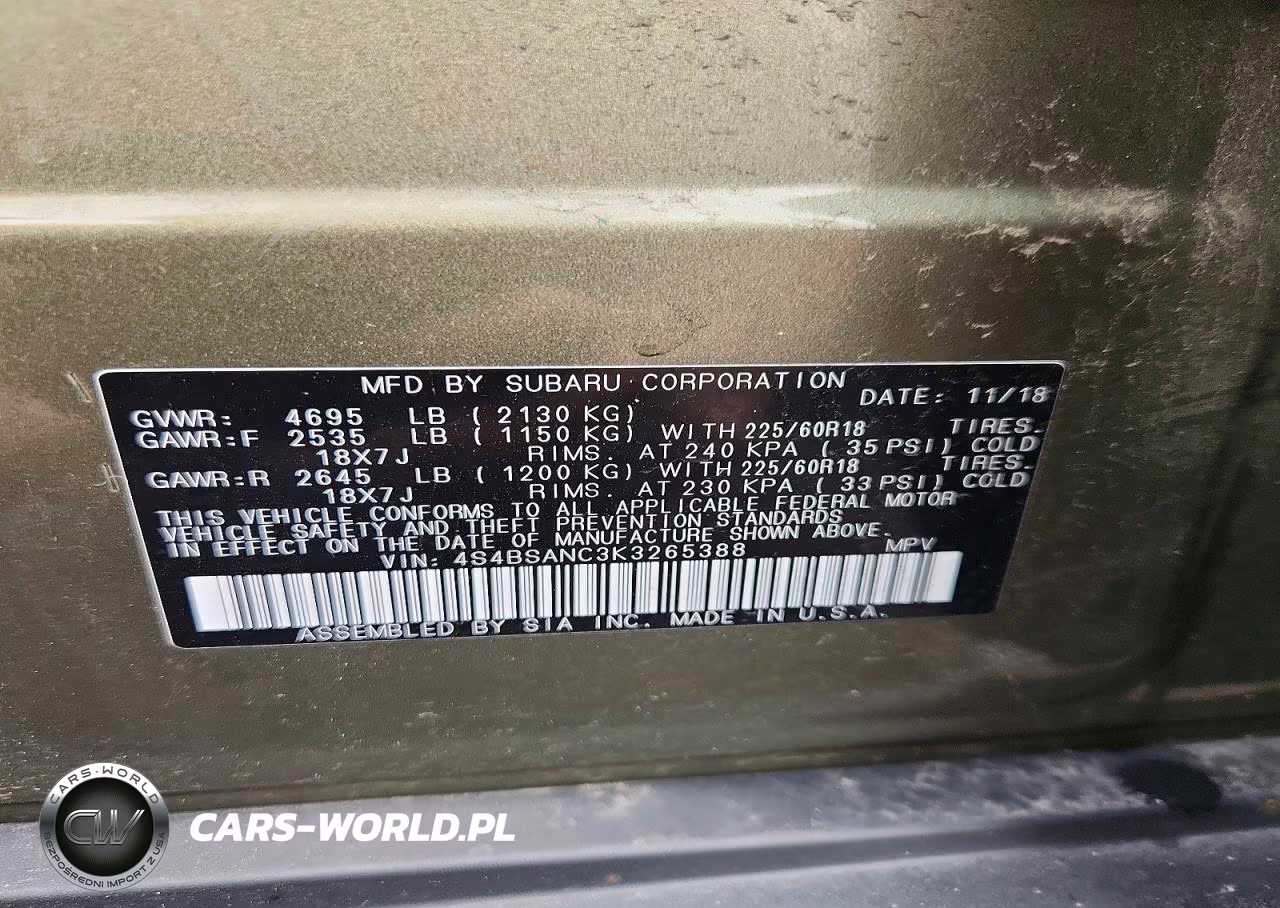 2019 Subaru Outback 2.5I Limited VIN:4S4BSANC3K3265388 - 13