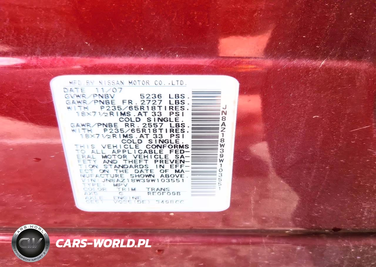 2009 Nissan Murano S VIN:JN8AZ18W39W103551 - 13
