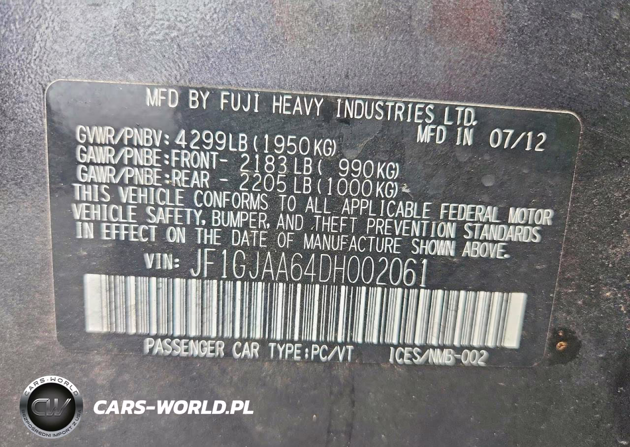 2013 Subaru Impreza VIN:JF1GJAA64DH002061 - 12