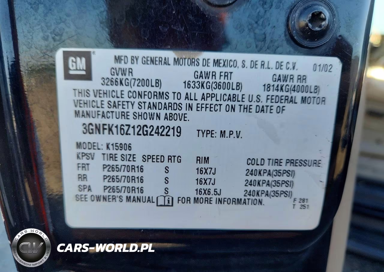 2002 Chevrolet Suburban K1500 VIN:3GNFK16Z12G242219 - 12