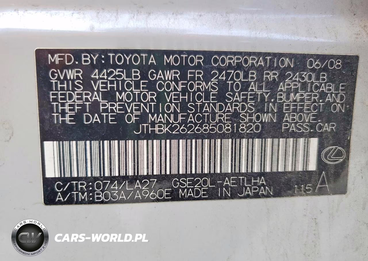 2008 Lexus Is 250 Base VIN:JTHBK262685081820 - 12