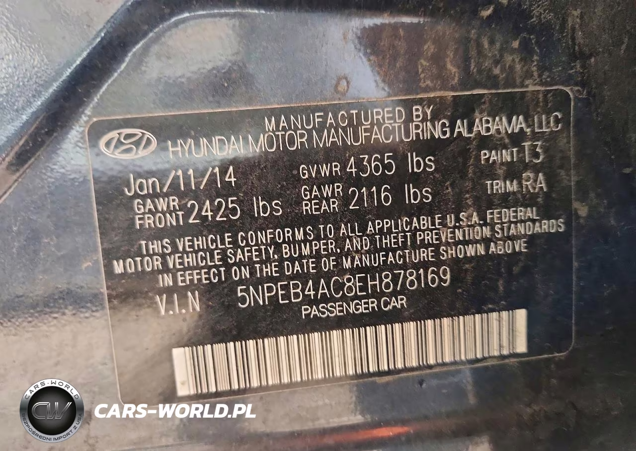 2014 Hyundai Sonata Gls VIN:5NPEB4AC8EH878169 - 12