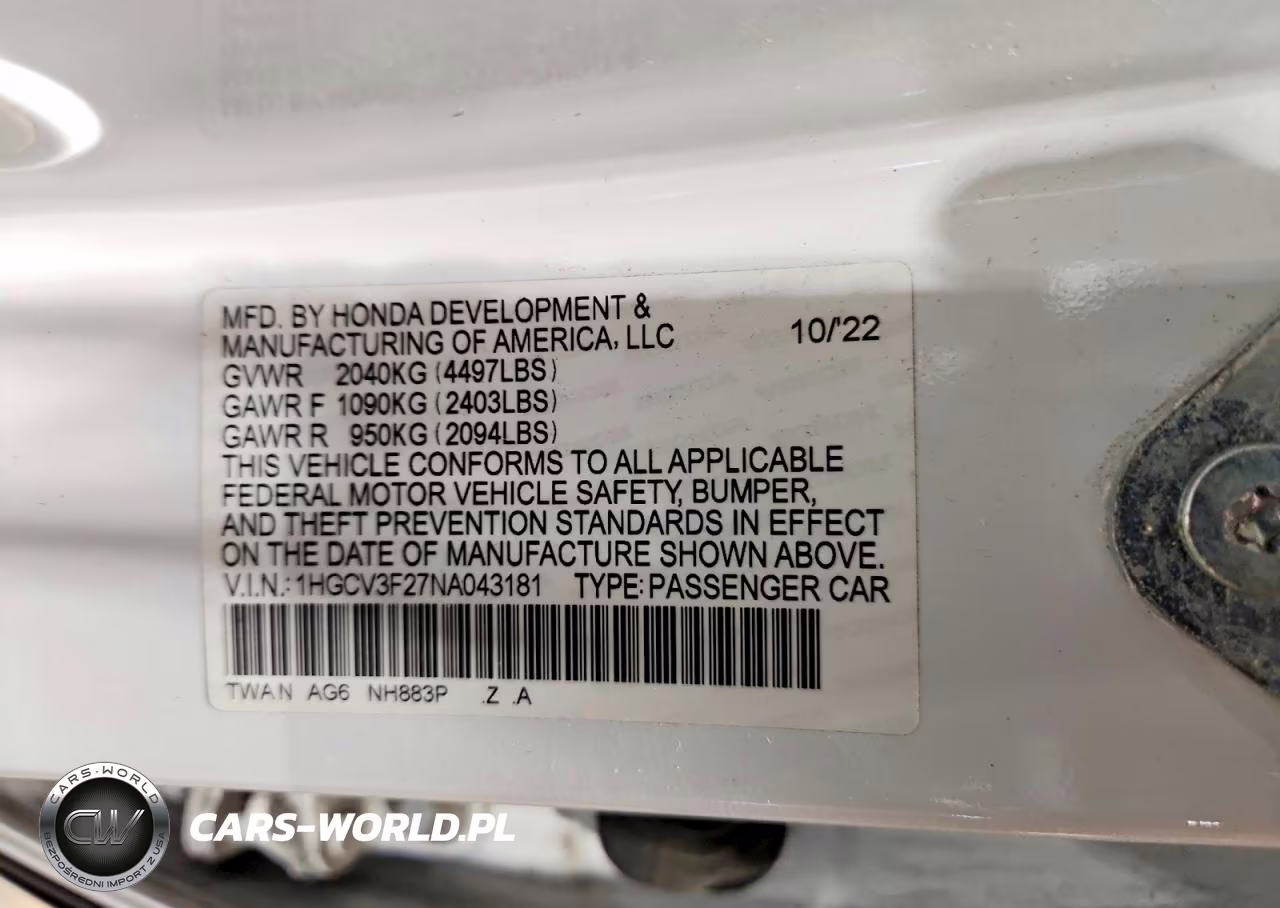 2022 Honda Accord Hybrid Sport VIN:1HGCV3F27NA043181 - 12