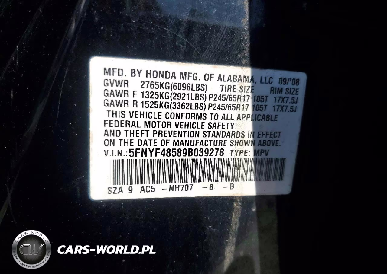 2009 Honda Pilot Exl VIN:5FNYF48589B039278 - 13