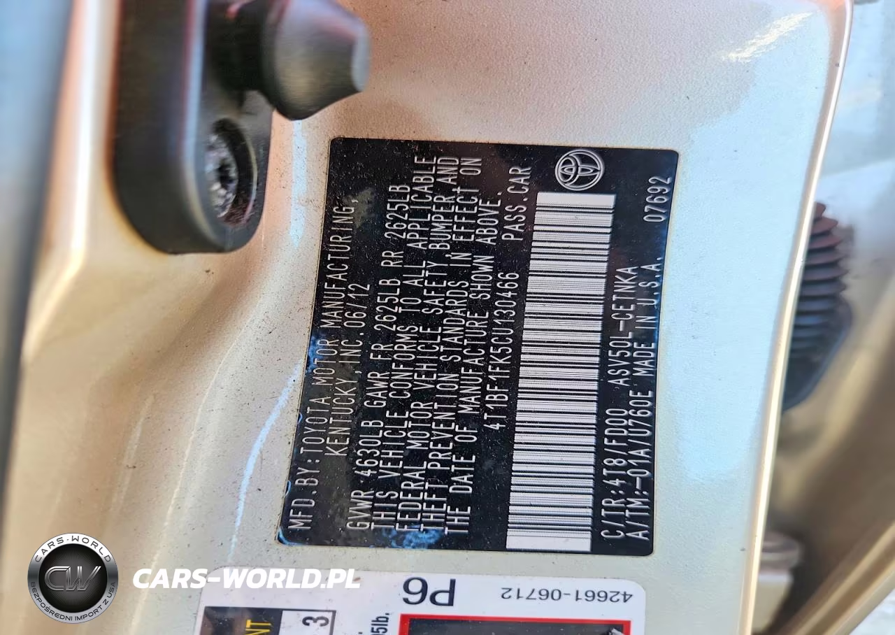 2012 Toyota Camry Le VIN:4T1BF1FK5CU130466 - 12